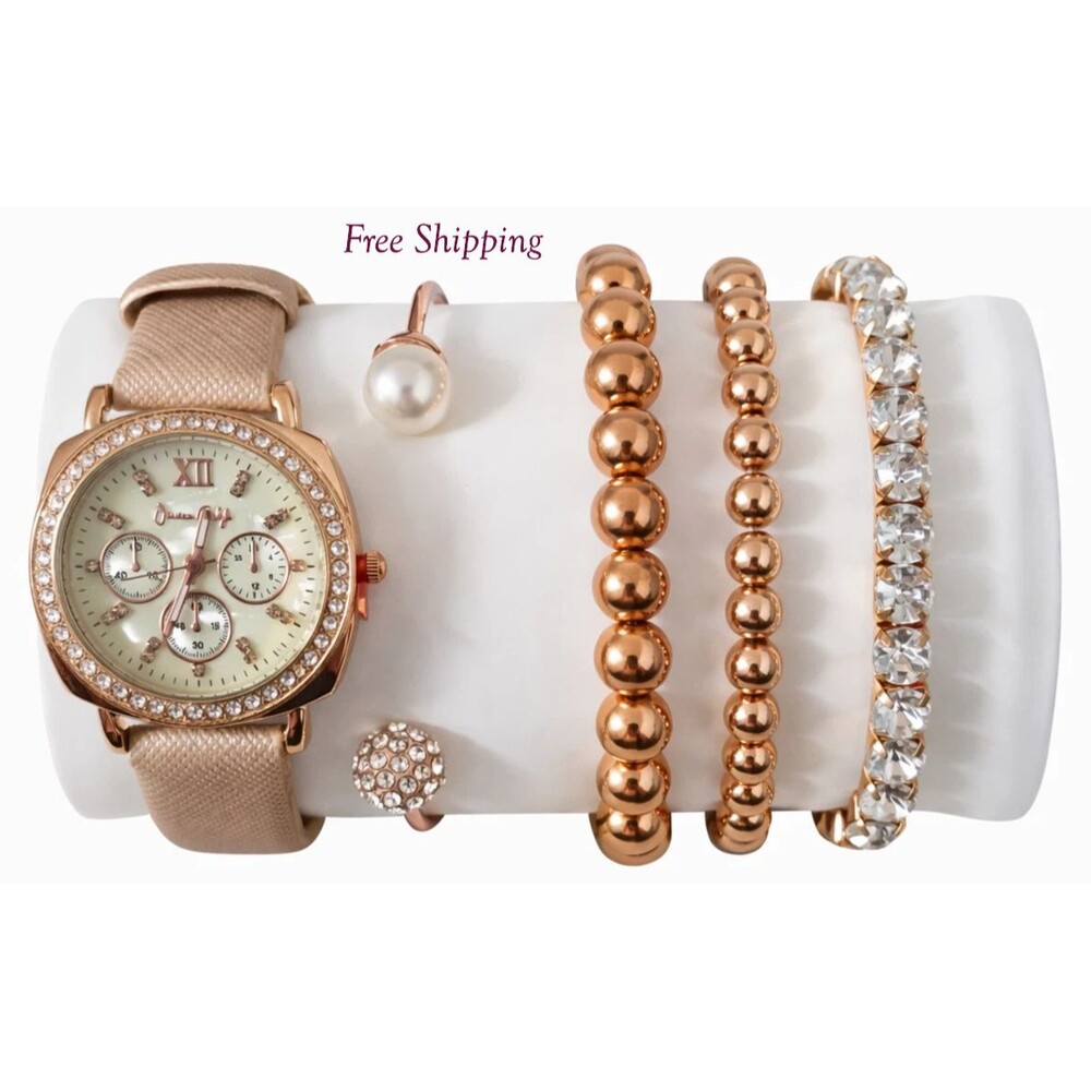 Jessica Carlyle Women’s Rose Gold Crystal Chronograph Watch Stainless Steel Brac